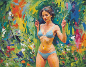Artistic painting of a semi naked woman