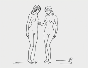 Women in love drawn in a line style art of two naked women