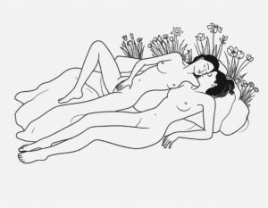 Women in love drawn in a line style art of two naked women